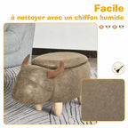Tabouret Vache - Pouf Vachette - Pouf Taureau Coffre de Rangement 2 en 1 - Pieds Bois d'hévéa revêtement synthétique Aspect Daim Vieilli Marron-6
