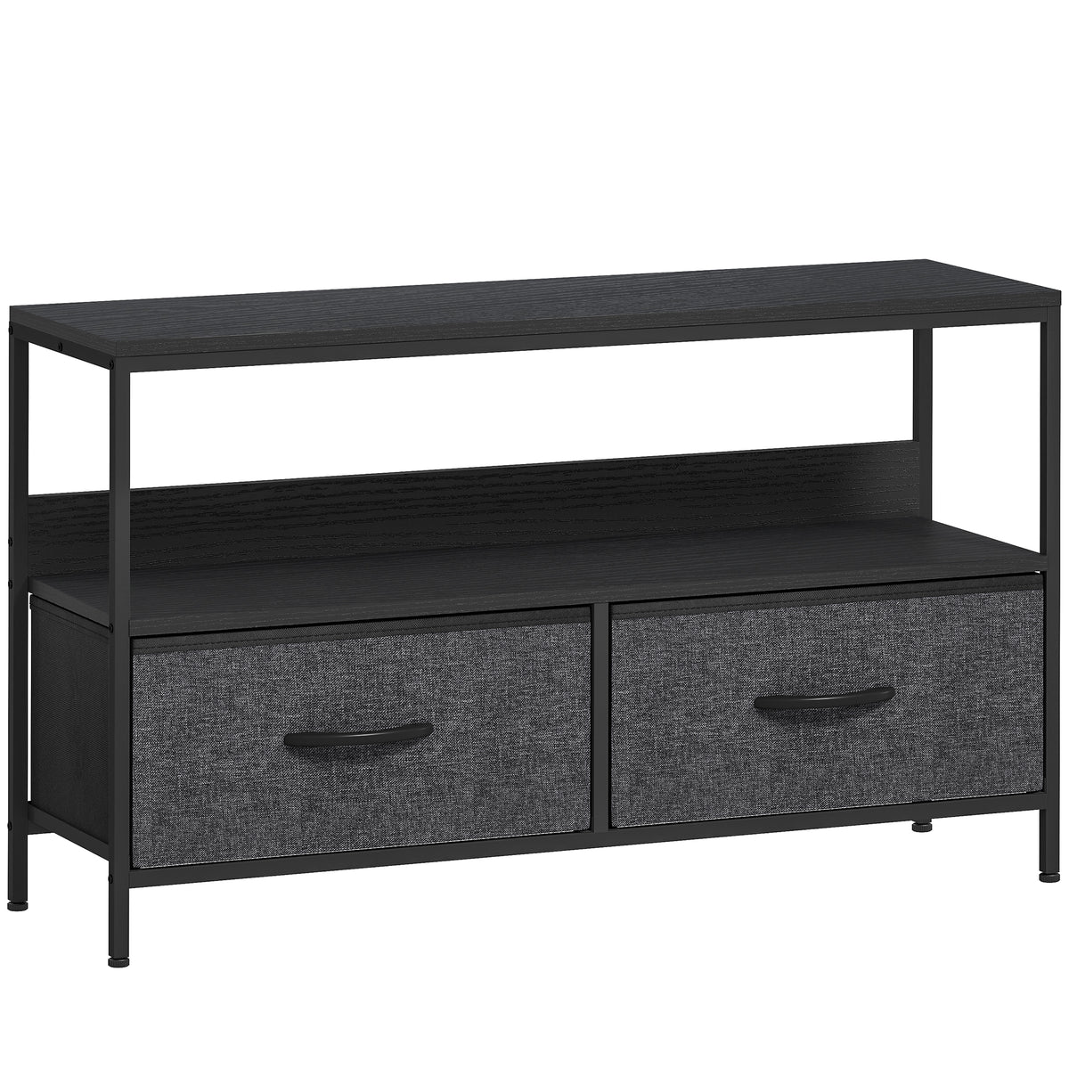 Meuble TV, meuble télé pour téléviseur jusqu'à 47 pouces avec 2 tiroirs et pieds en acier, 98 x 29 x 56 cm, gris foncé-0