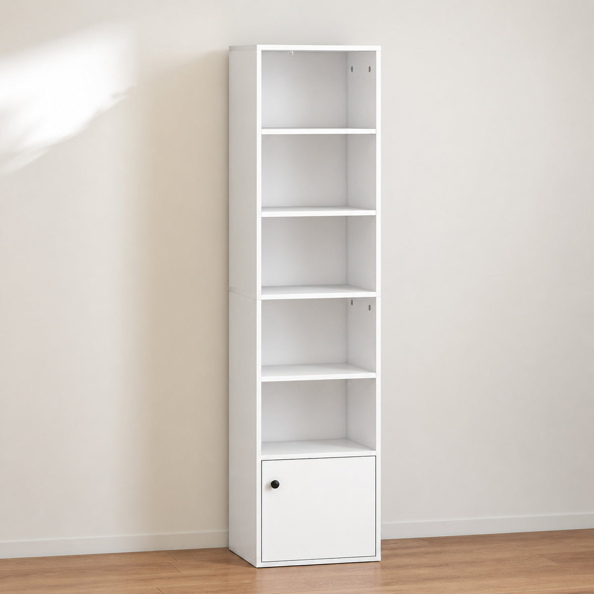 Bibliothèque meuble de rangement 6 niveaux avec 3 étagères réglables et placard, style moderne 40 x 30 x 156 cm blanc-1