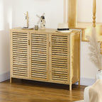 Meuble à chaussures armoire à chaussures style naturel - 2 placards avec 8 étagères - en bambou bois naturel-6