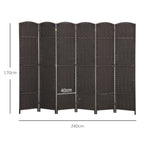 Paravent interieur en bois 6 panneaux 240 x 170 cm séparateur de pièce pliable pour salon, chambre à coucher, naturel-2