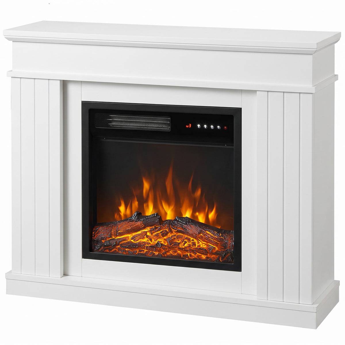 Cheminée Électrique 1800W, Effet Flamme 3D Réaliste, Fausse Cheminée Décorative, Manteau, 5 Niveaux de Luminosité, Blanc-0
