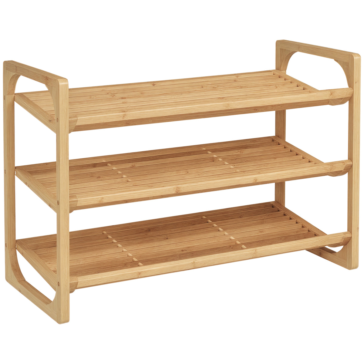 Étagère à chaussures à 3 niveaux porte-chaussures en bambou 9 paires de chaussures 76 x 33 x 51 cm naturel-0