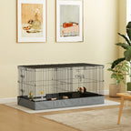 Cage pour petits animaux 2 en 1 avec dessus amovible enclos lapin 2 zones séparées rampe 121 x 61 x 61 cm en acier noir-9