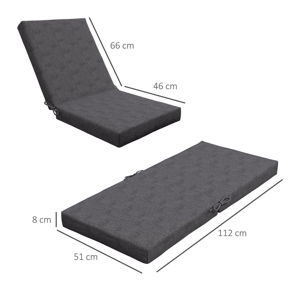 Lot de 2 coussins d'extérieur pour fauteuil chaise à dossier avec attaches rembourrage 8 cm, 112L x 51l cm, gris foncé-2