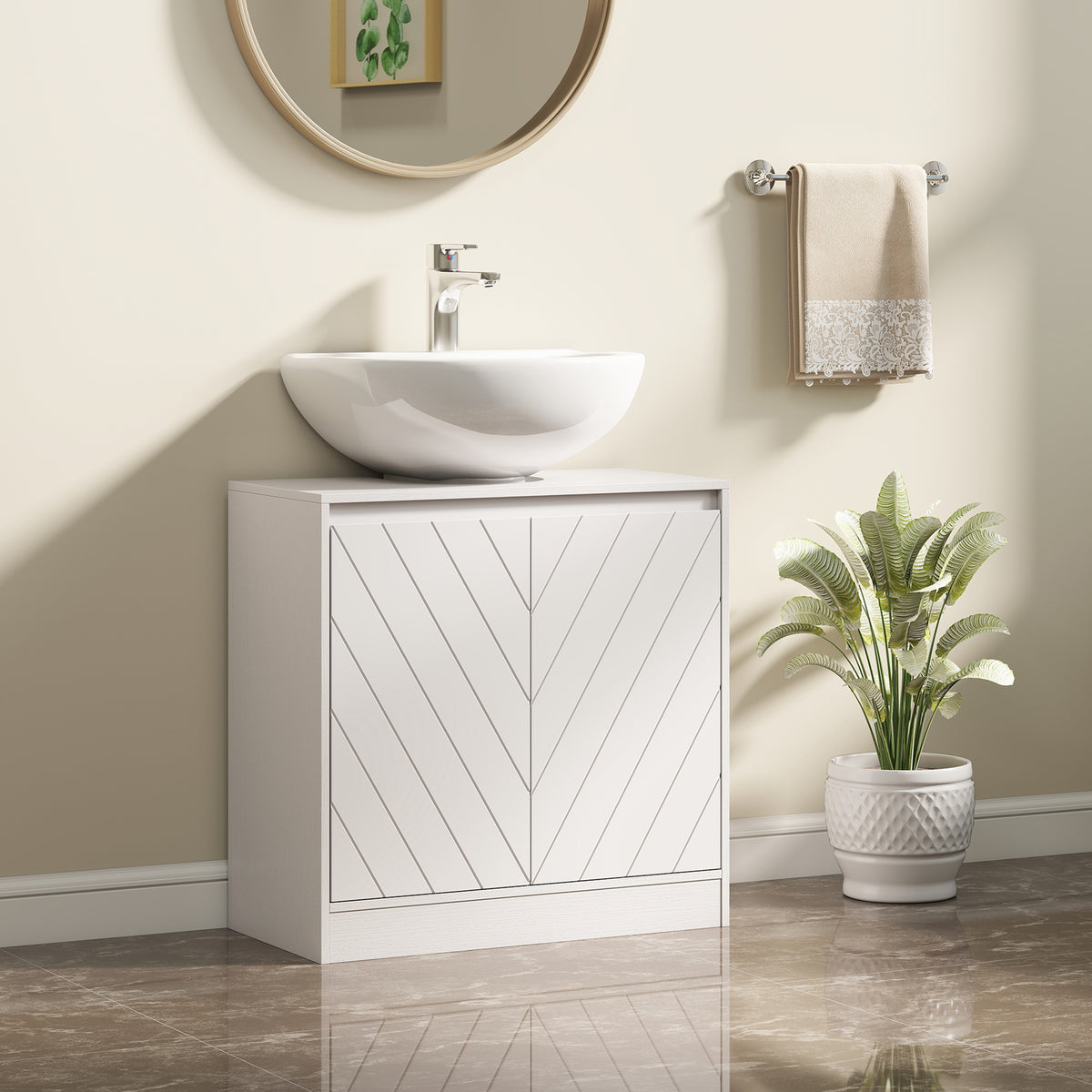 Meuble salle de bain sous Lavabo - meuble sous-vasque - placard 2 portes avec étagère blanc-9