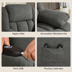 Fauteuil releveur électrique massage et chauffage avec repose-pied, dossier inclinable, télécommande et poche latérale-6