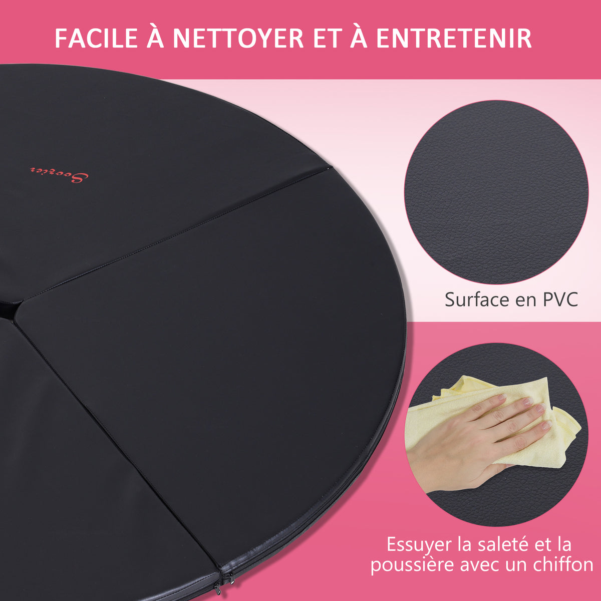 Tapis de pole dance pliable pole dance mat Ø 150 cm épaisseur 5 cm revêtement plastique noir-5
