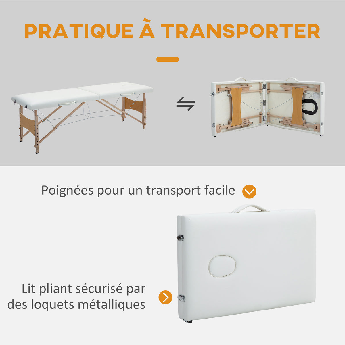 Table de massage pliante, lit de massage 2 zones, hauteur réglable, oreiller facial amovible, 186 x 60 x 61-87 cm, crème-5