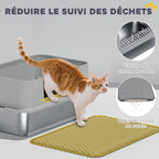 Bac à litière XL en acier inoxydable, maison de toilette pour grand chat, nettoyage facile 60,2 x 40,2 x 29,5 cm, gris-5