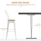 Lot de 4 tabourets de bar industriel avec dossier repose-pied hauteur assise 76 cm métal crème-5