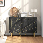 Meuble de rangement buffet salon avec 2 placards 3 portes et étagère réglable, pieds en métal, aspect marbre noir-1