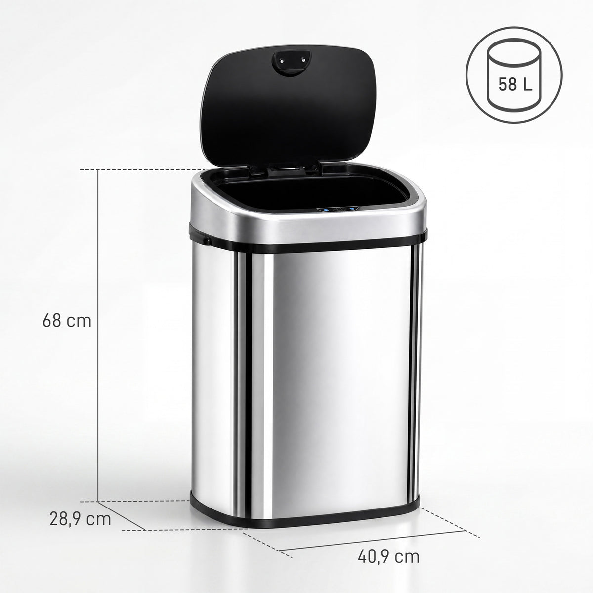 Poubelle de Cuisine Automatique 58L en Acier Inoxydable, Mouvement Sans Contact ou Ouverture Manuelle, Argent-2