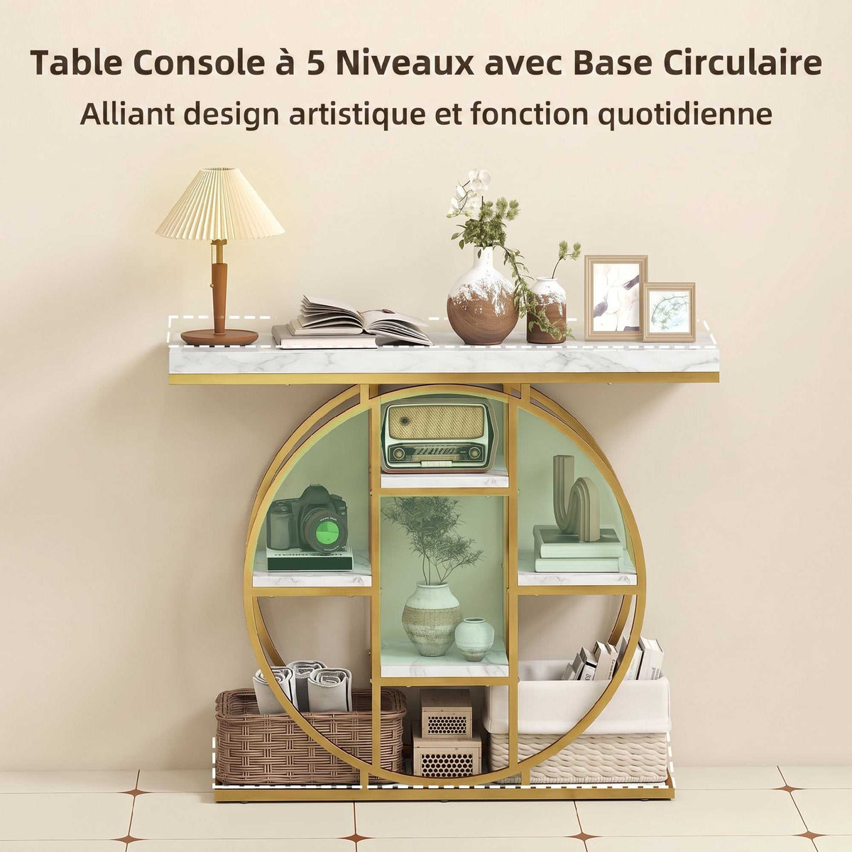 Table Console d'Entrée Meuble d'Entrée Industrielle 6 Étagères Rangement Plateau 4cm 100 x 30 x 81,5cm Blanc-3