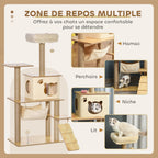 Arbre à chat tour de jeux pour chat, platesformes, niche, lit, hamac, échelle et griffoirs en jute 60x40x130cm jaune-3