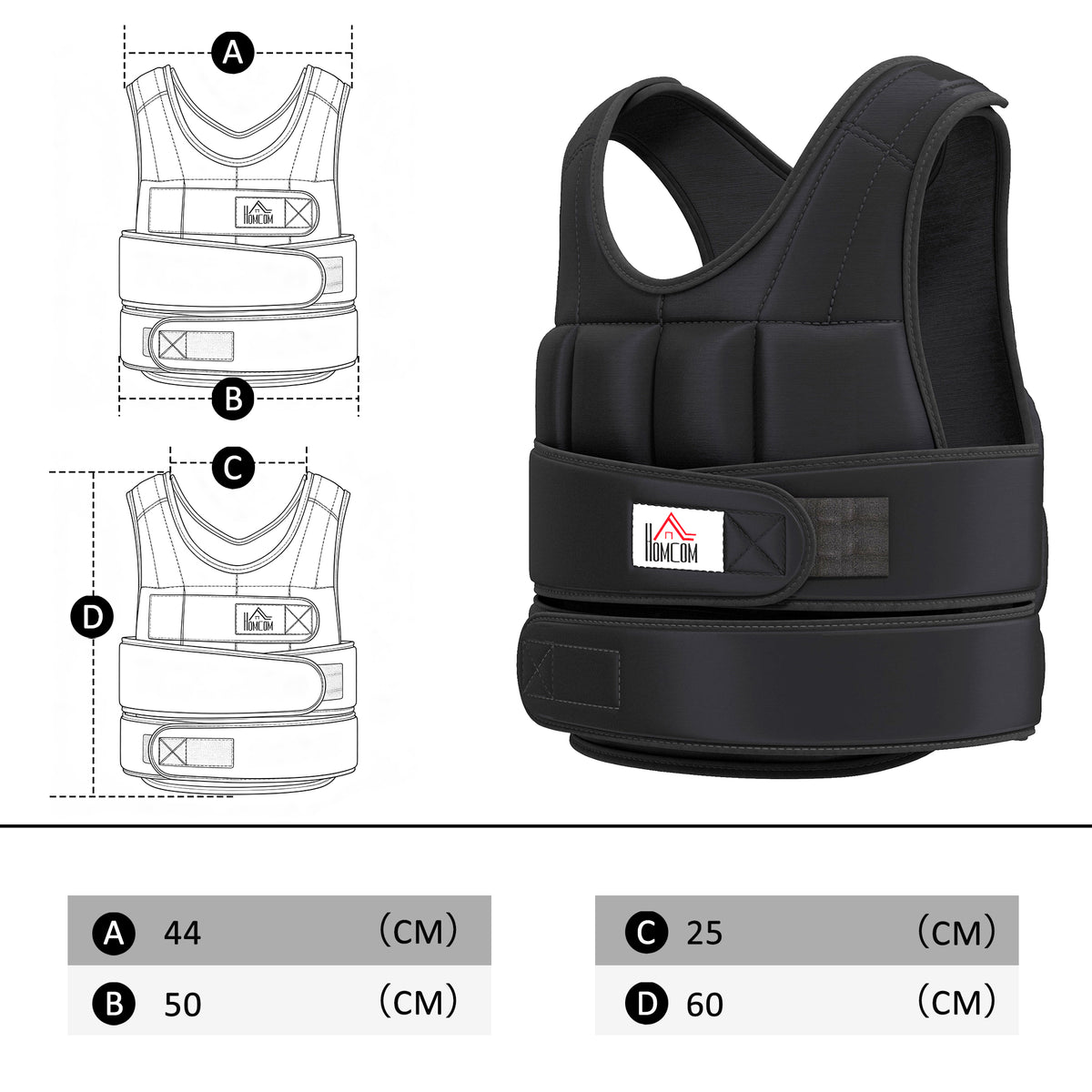 Gilet Lesté Réglable Veste Lestée 20 Kg Max. Poids Amovibles Entrainement Musculation Exercice Boxe Oxford Noir-2