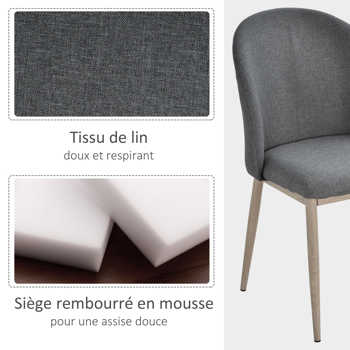 Lot de 2 chaises de Salle à Manger Chaise de Salon Pieds en métal Imitation Bois 50 x 58 x 85 cm Gris-4