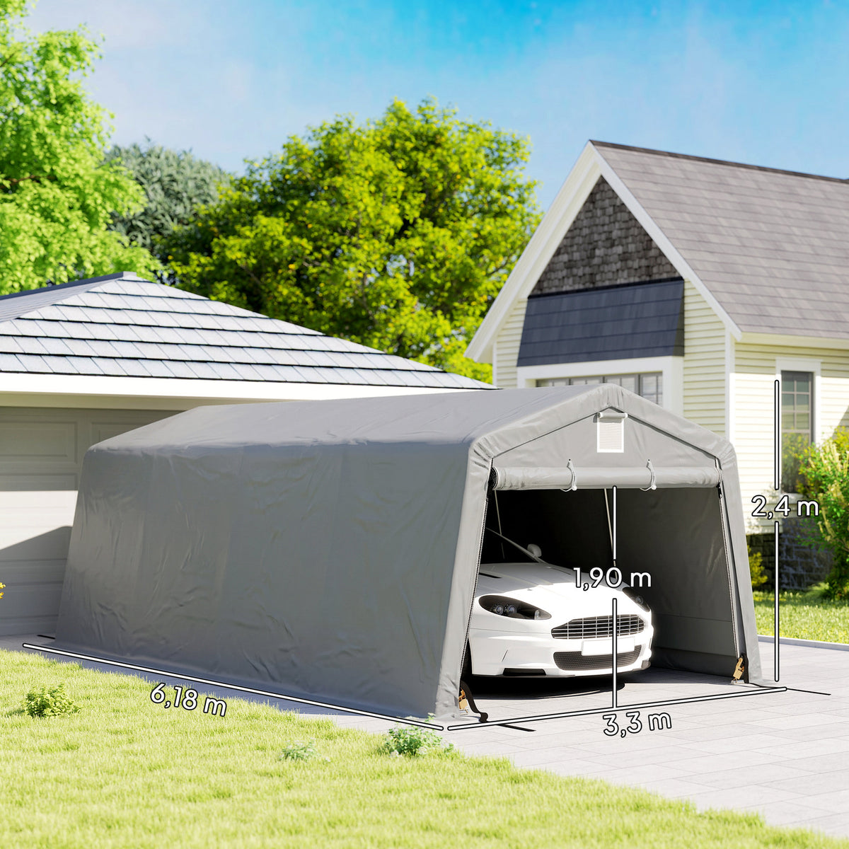 Tente garage carport dim. 6,2L x 3,3l x 2,4H m acier galvanisé robuste PE haute densité 150 g/m² imperméable anti-UV-2