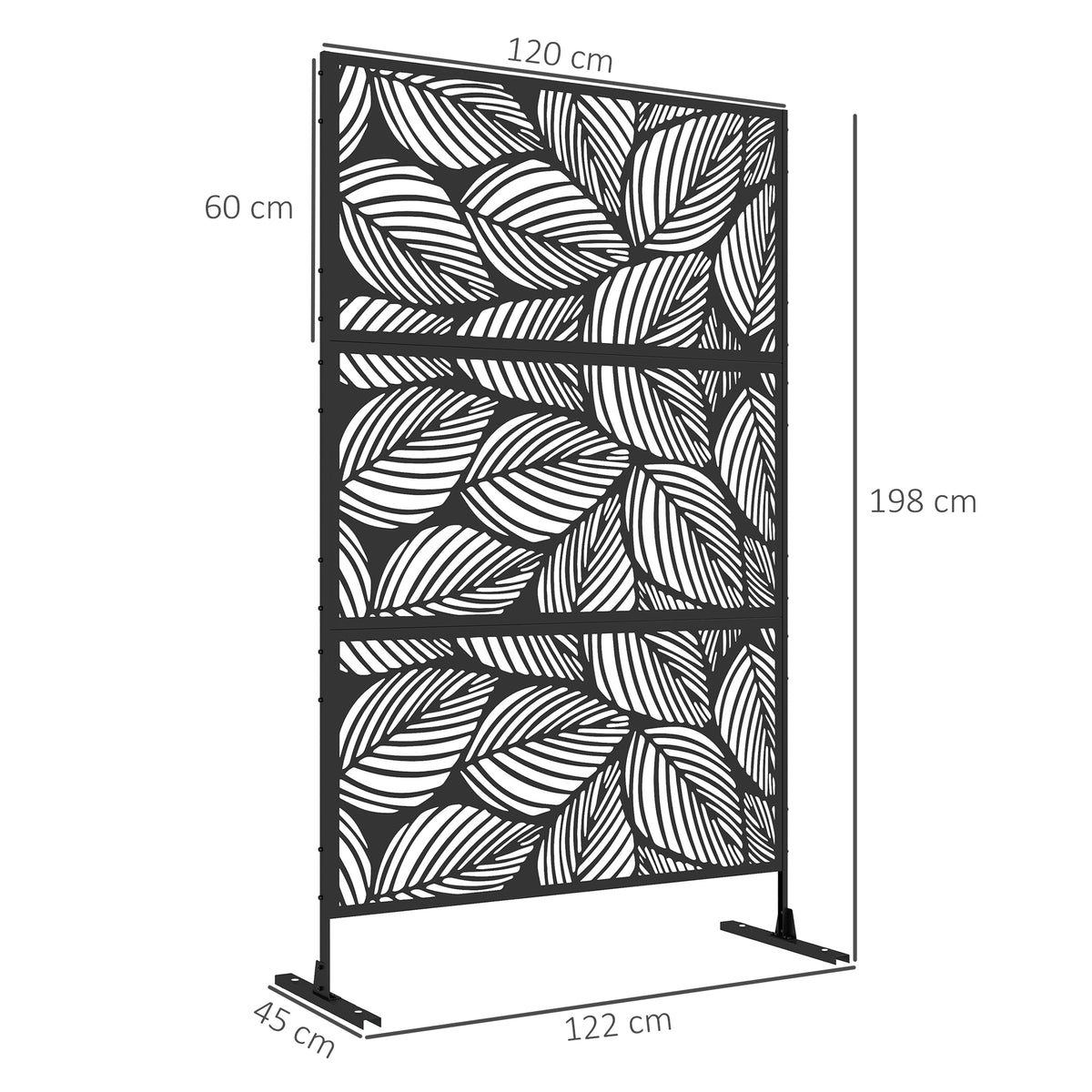 Panneau brise vue décoratif paravent extérieur noir à motif végétal en acier - 122 x 45 x 198 cm, noir-2