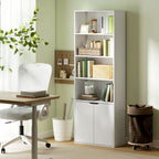 Bibliothèque Armoire à livres avec 4 compartiments ouverts et 2 portes pour le salon et le bureau 59x29x180 cm Blanc-9
