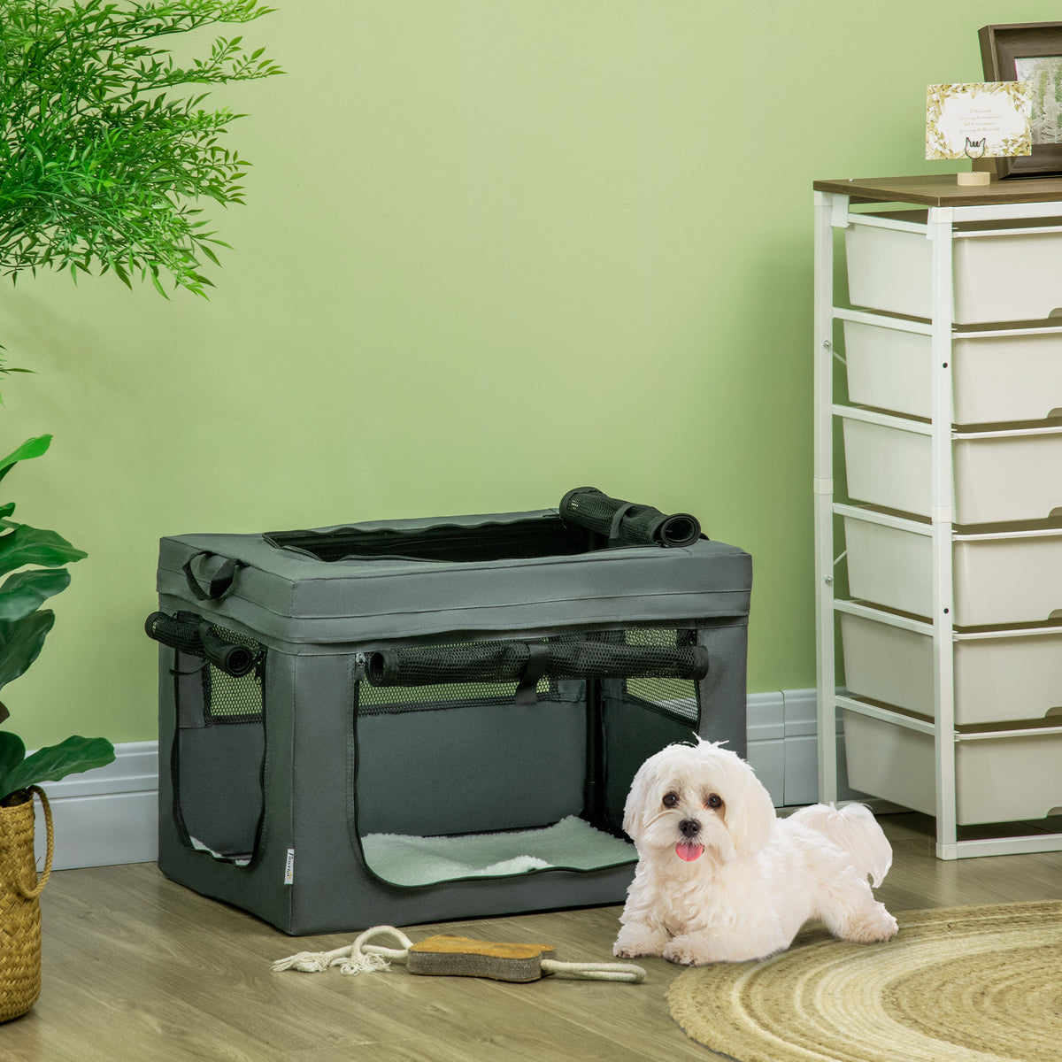 Sac de transport pliable pour animaux de compagnie avec poignée tissu en maille 60 x 42 x 42 cm gris noir-1