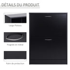 Armoire à Chaussures Meuble à Chaussures dim. 60L x 24l x 80H cm 2 Portes abattantes Noir-6