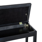 Banquette tabouret siège pour piano avec coffre de rangement pied bois caoutchouc assise capitonnée noir-8