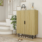 Meuble à Chaussures 15 Paires, Armoire à Chaussures 5 Niveaux avec Étagères Réglables, 2 Portes et Pieds en Métal, Chêne-9