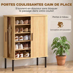 Meuble à Chaussures 5 Niveaux 15 Paires avec Portes Coulissantes, Étagères Réglables, 78x38x95,2cm, Chêne-5