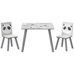 Ensemble table et chaises pour enfants, table pour enfant avec 2 chaises, motif animaux pour chambre à coucher gris-0