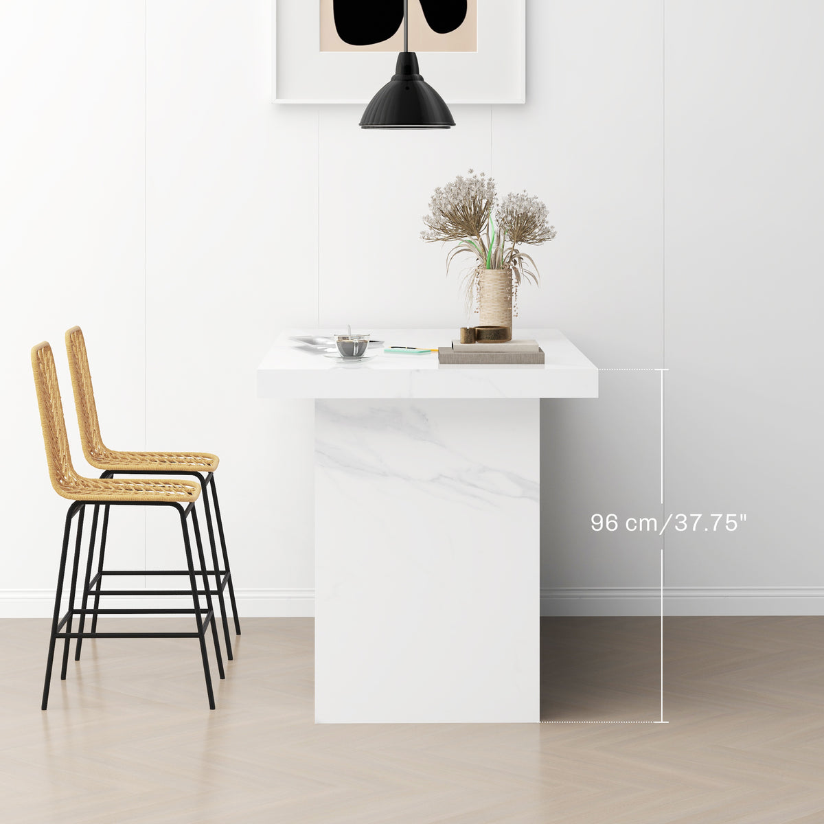 Lot de 4 tabourets de bar, chaises de bar, dossier en cannage et repose-pieds, cadre en acier, 42,5x52x102cm, jaune-5