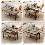 Table basse relevable et extensible, table de salon avec compartiment caché étagères ouvertes, 98x49x55cm, bois naturel-3