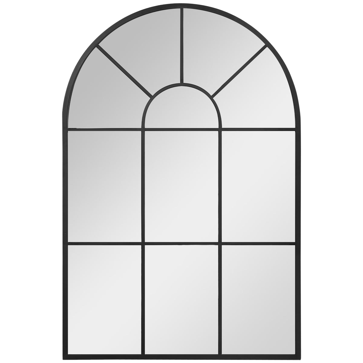 Miroir mural arqué 91x60cm, verrière arche industriel, fenêtre cadre métallique, salon, chambre, couloir, noir-0