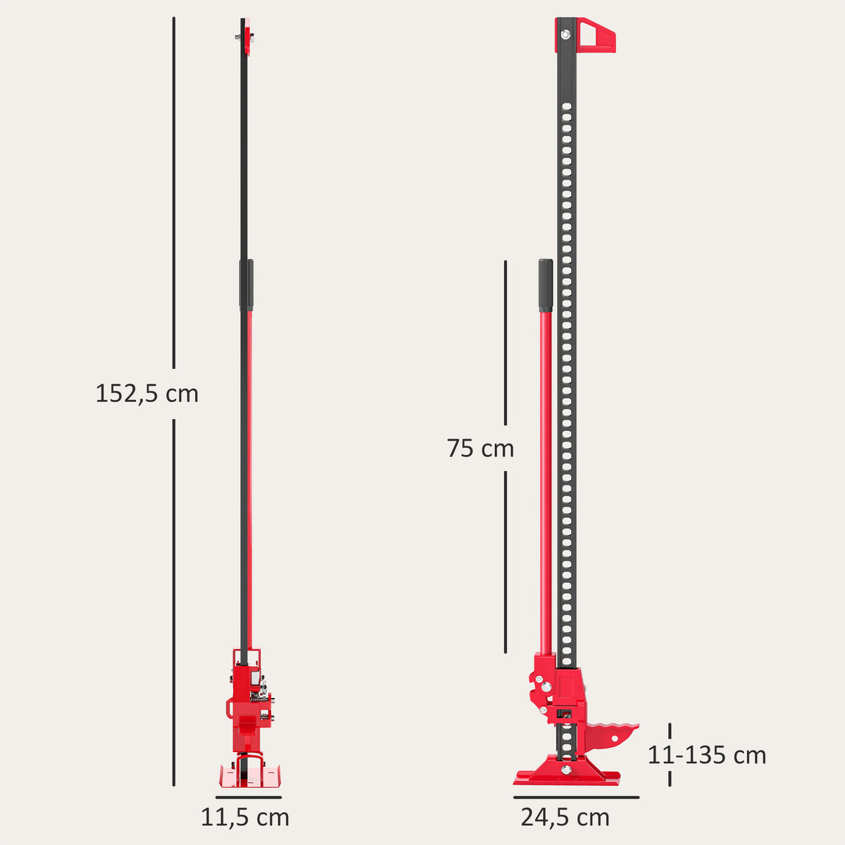 Cric farm jack tout-terrain ATV 4x4, cric pour voiture véhicule charge max. 3000 kg, hauteur de levage 11-135 cm, rouge-2