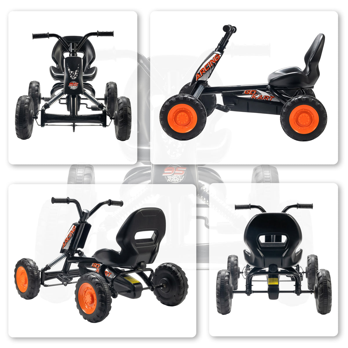 Kart à pédales pour enfants, karting enfant, avancer et reculer, pour garçons filles de 2-5 ans, 84x54x56 cm, noir-8