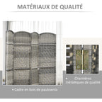 Paravent intérieur en bois 4 panneaux séparateur de pièce pliable pour salon chambre 180 x 180 cm gris mélangé-5