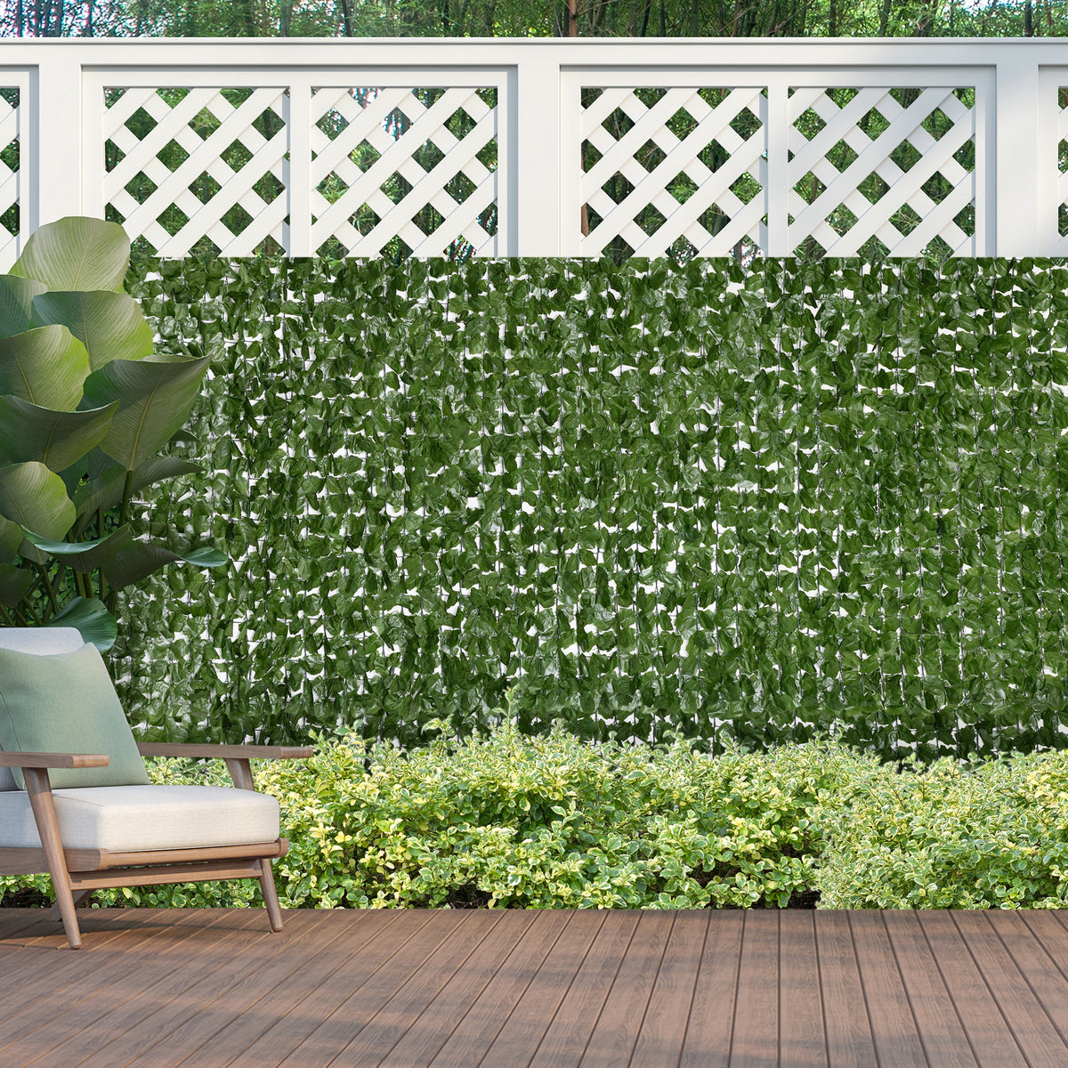 Haie Artificiel Brise-Vue décoration Rouleau 3L x 1,5H m Feuillage réaliste Anti-UV Vert foncé-1