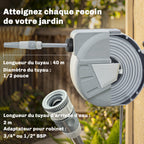 Enrouleur Tuyau Arrosage Mural 40+2 m x Ø 15mm, Dévidoir de Tuyaux d'Eau Rétractable Automatique Pivotant à 180°, Gris-3