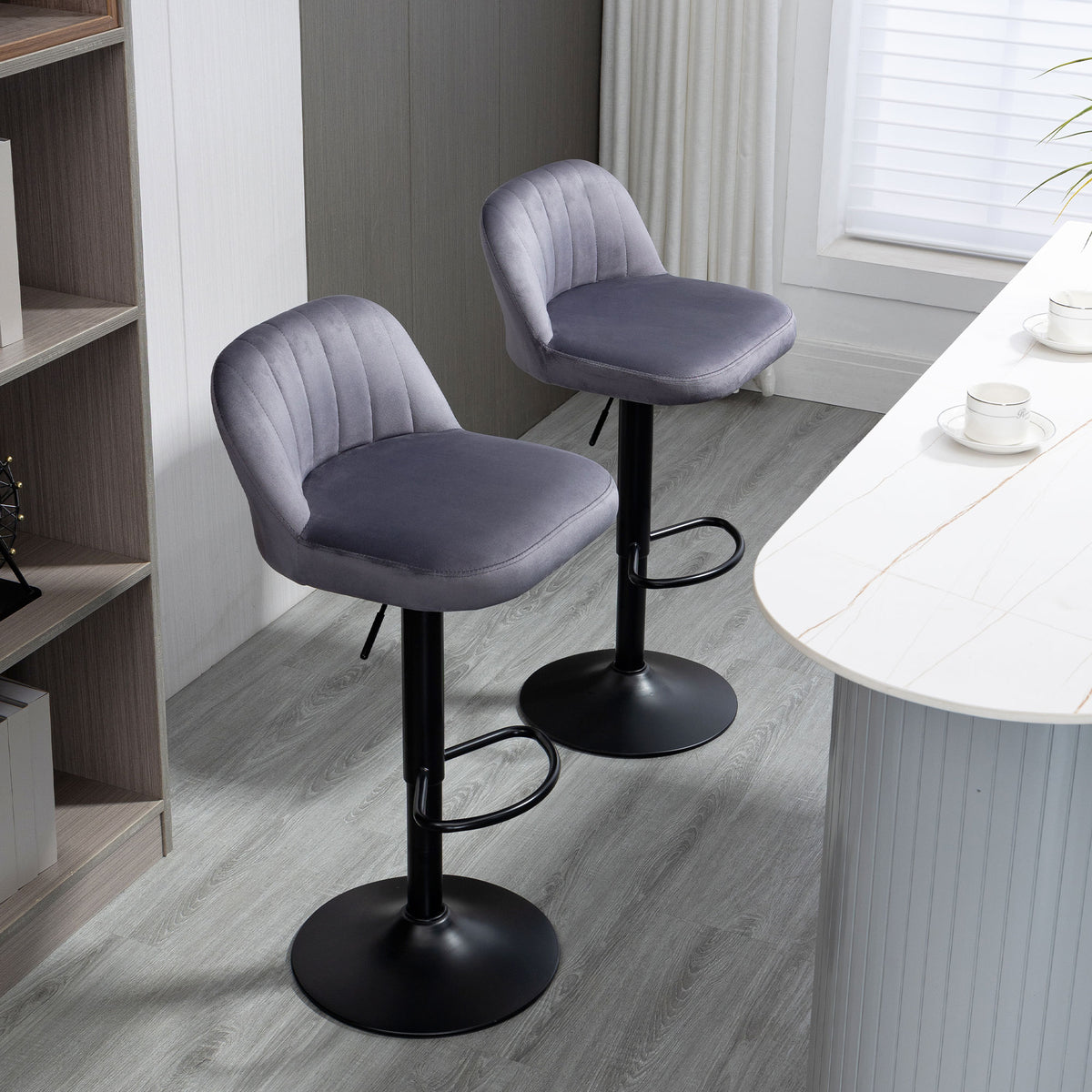 Lot de 2 tabourets de bar design contemporain avec repose-pieds hauteur réglable et pivotant gris-7
