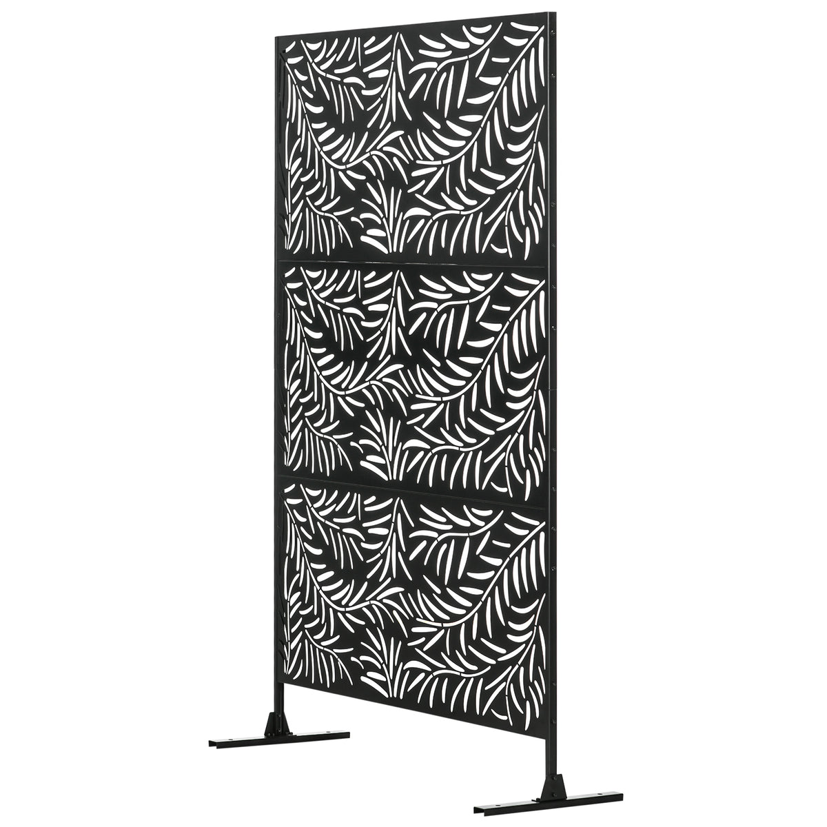 Panneau décoratif extérieur paravent extérieur en acier motifs de branches de saule découpées 122 x 45 x 198 cm noir-0