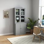 Bibliothèque vitrine, meuble de rangement à 6 niveaux avec 4 portes dont 2 en verre trempé, étagères réglables, gris-9