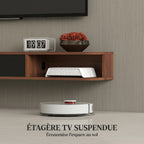 Meuble TV Suspendu, Meuble Télé pour Téléviseur jusqu'à 75 Pouces, Tiroir Rabattable, 2 Étagères, 180x24x16cm, Noyer-3