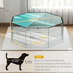 Parc pour chien, enclos chien 8 panneaux avec toit, modulable et pliable, enclos portable 60H cm avec porte argent vert-2
