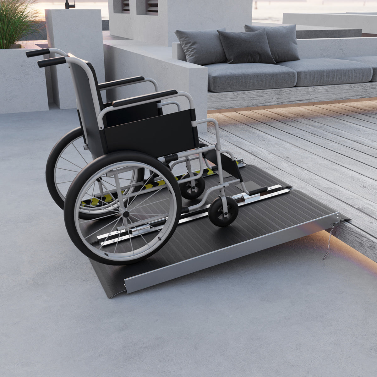Rampe de fauteuil roulant pliable rampe de chargement sablage antidérapante en alliage d'aluminium 91 x 73,6 cm noir-1