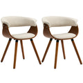 Lot de 2 chaises de salle à manger, chaises de cuisine rembourrées avec dossier incurvé et pieds en bois massif, beige-0
