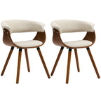 Lot de 2 chaises de salle à manger, chaises de cuisine rembourrées avec dossier incurvé et pieds en bois massif, beige-0