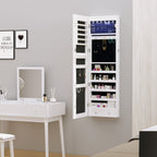 Armoire à bijoux suspendue au mur ou à la porte avec miroir, LED, 5 étagères, 2 tiroirs, 37x10x120cm, effet bois grisé-9