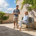 Banc d'extérieur en métal, 2 places, avec dossier géométrique antirouille et accoudoirs, gris foncé-8