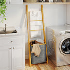 Porte-serviettes bambou avec panier à linge, échelle porte-serviettes avec 1 panier à linge, 43 x 35 x 133 cm, gris-8