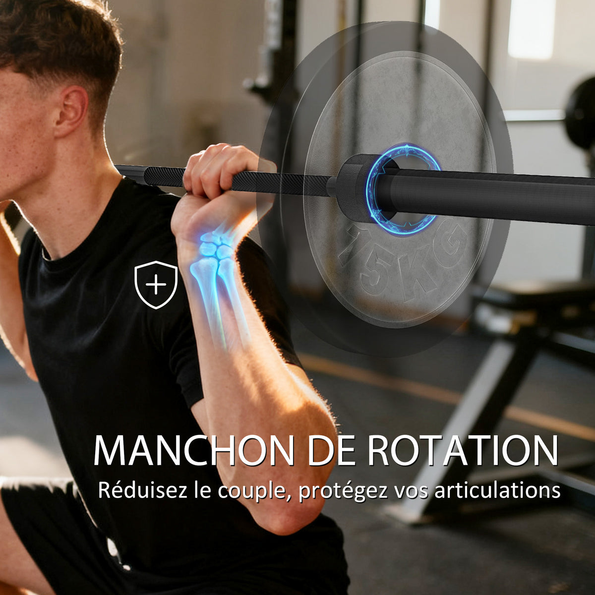 Barre Olympique de 50 mm en Acier Finition Mate avec Prise Moletée et Manchons Longs, Charge 200 kg, Ø5 x 180 cm, Noir-5